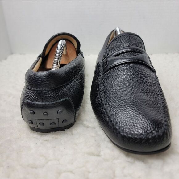 Louis Feraud Paris Mens Driving Boat Loafer Size 9.5 Black Pebbled Leather Shoes - Picture 7 of 11